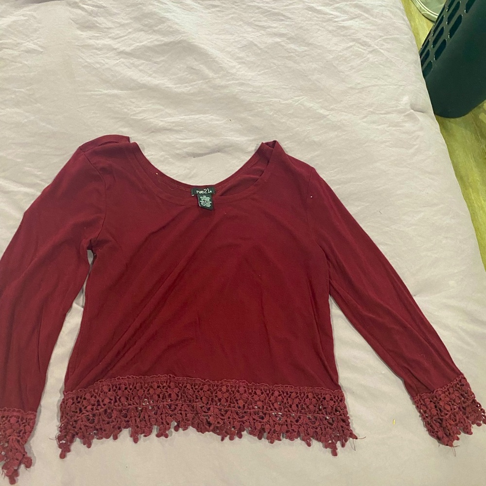 cute maroon lacy crop top